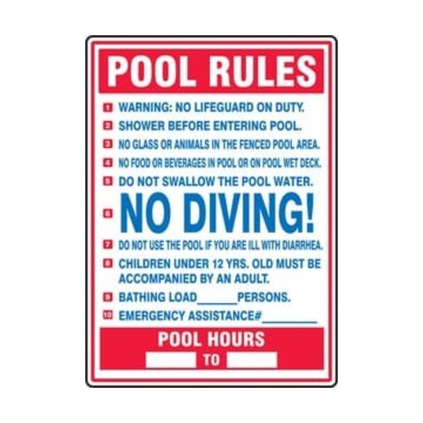 ACCUFORM 28X20 PLAS SAF SIGN POOL RULES