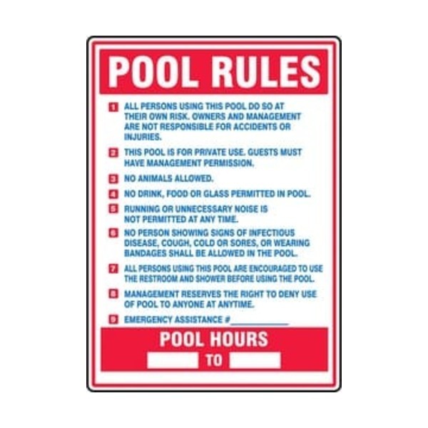 ACCUFORM 28X20 PLAS POOL SAFE SIGN POOL RULE